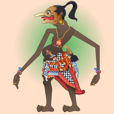 Vektör illüstrasyonu, wayang purwa modifikasyonu, Petruk karakteri.