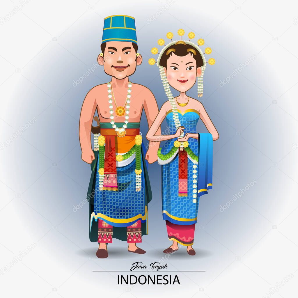 Vector illustration of traditional Javanese wedding dress.