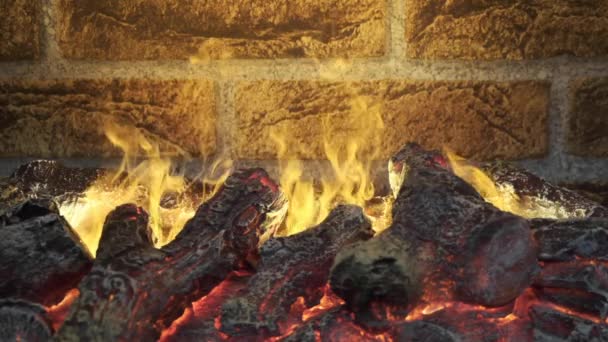 A fire in the fireplace close up slow motion — Stock Video