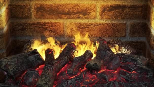 A fire in the fireplace close up — Stock Video