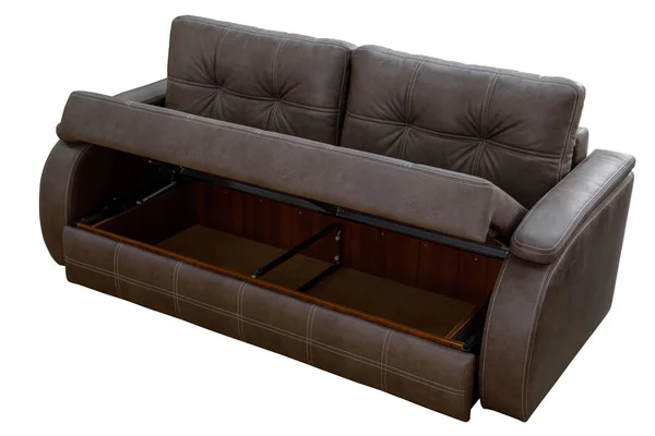 Sofá de cuero marrón aislado sobre fondo blanco — Foto de Stock