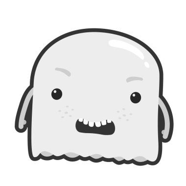 Üzgün yüzlü sevimli hayalet karakter. Cadılar Bayramı koleksiyonundan sevimli hayalet karikatürü çizimi..