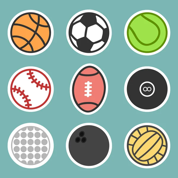 スポーツボールステッカーコレクション ステッカーコンセプトのスポーツボールアイコンのベクトルイラスト — ストックベクタ