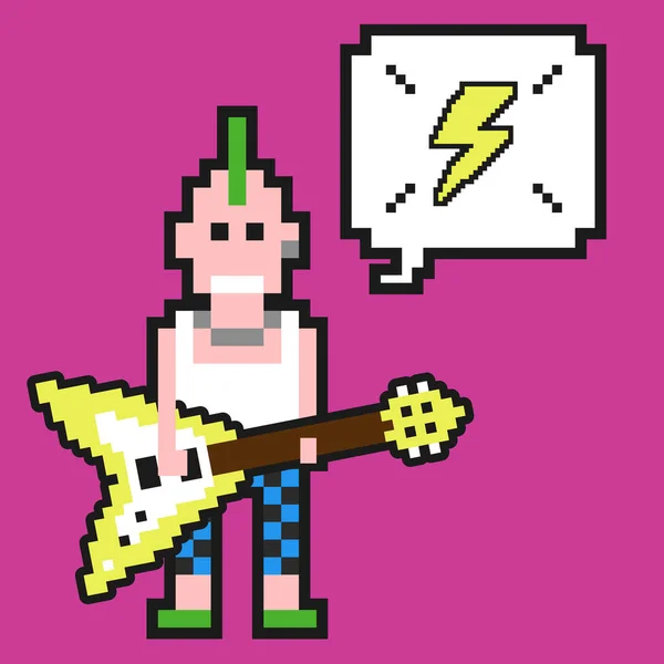 Serseri gitarist şarkı söylüyor. Pikselci insan koleksiyonundan Vector gitarist illüstrasyonu..