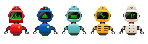 Profesyonellere sahip akıllı robotlar. Uçan robotların işgalinin temsili..