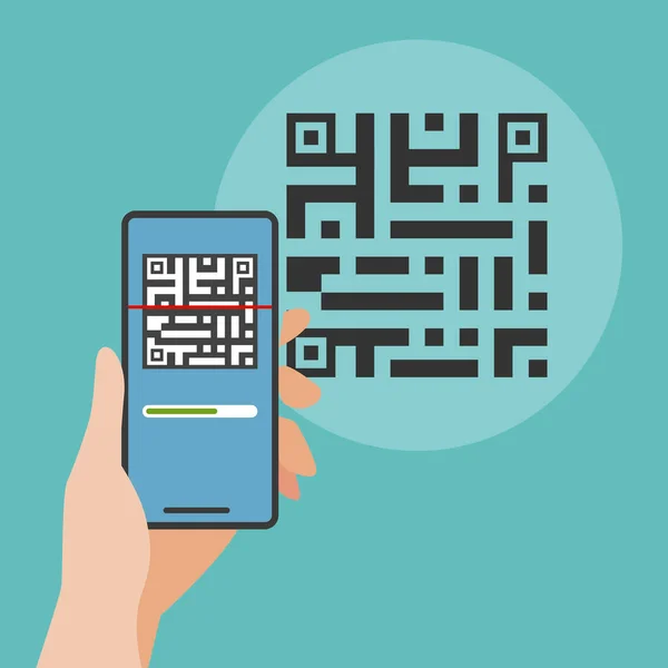 QR kodunu akıllı telefona tara. QR kodunu cep telefonuyla taramanın vektör illüstrasyonu.