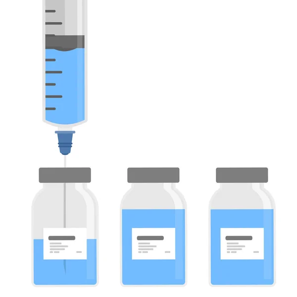 Inyección Jeringa Vectorial Con Frascos Azules Vacuna Jeringa Vectorial Frascos — Archivo Imágenes Vectoriales