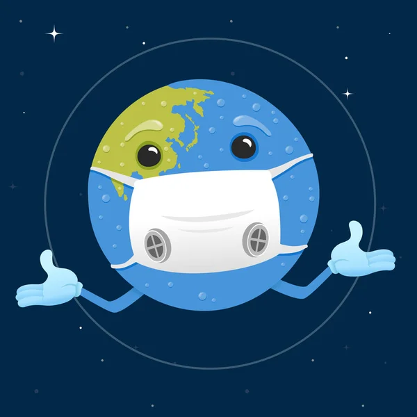 Salgın hastalıklı karikatür gezegeni. Pandemik koleksiyonundan Vector Earth çizgi film illüstrasyonu..