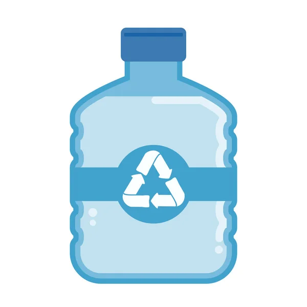 Geri dönüşüm sembollü plastik su şişesi taşıyıcısı. Geri dönüşüm sembollü plastik araba tamircisi illüstrasyonu..