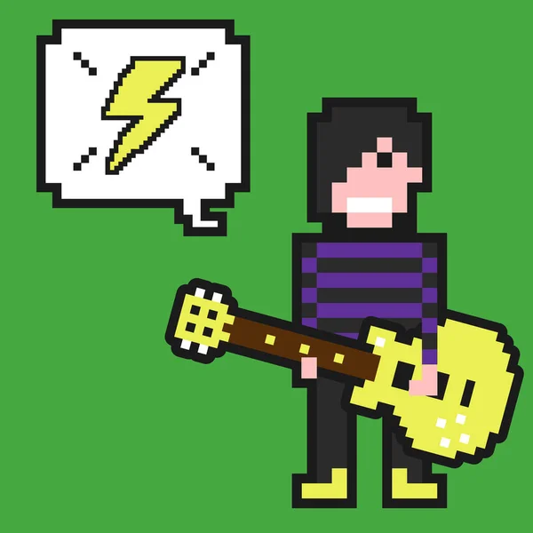 Piksel resimli serseri gitarist. Piksel sanat koleksiyonundan vektör pikselci resim çizimi..