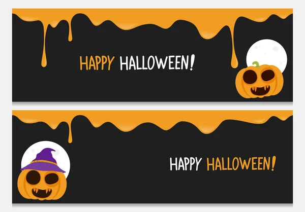 Happy Halloween Ιστοσελίδα Header Set Vector Ευτυχισμένη Απόκριες Πανό Από — Διανυσματικό Αρχείο