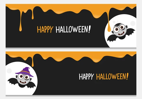 Feliz Sitio Web Halloween Banner Conjunto Con Lindo Murciélago Vampire — Vector de stock