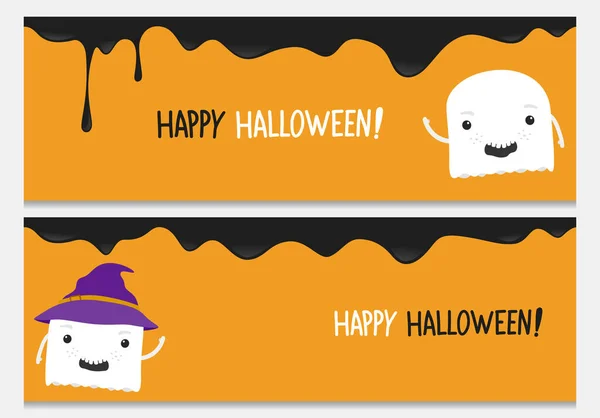 Feliz Halloween Encabezado Del Sitio Web Conjunto Con Dibujos Animados — Vector de stock