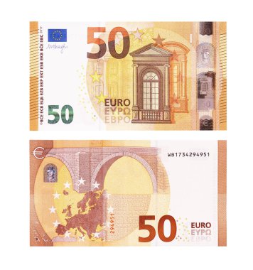 Beyaz arka planda Avro banknotu.