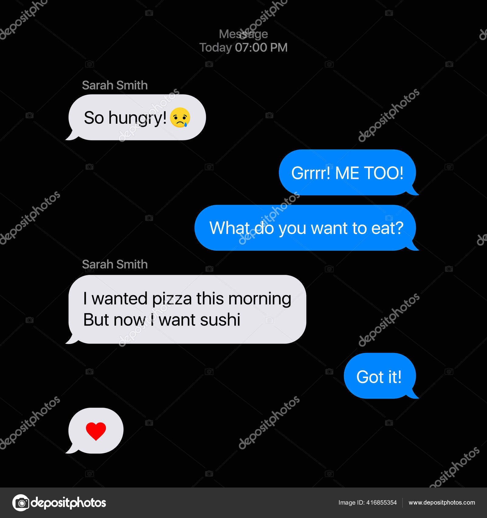 Download Imessage Interface Texting Mockup Telegram Messenger Flat Vector Message Bubbles Chat Interface On Black Background Vector Image By C Garnostudio Vector Stock 416855354