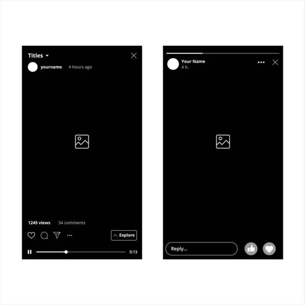 Instagram IGTV i Facebook Stories Mobile Interface Ilustracja wektora na białym tle — Wektor stockowy