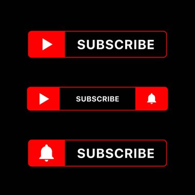Youtube Üyelik Düğmesi Ayarlandı. Youtube Alt Üçlüleri. Siyah Arkaplanda Vektör Resimleri