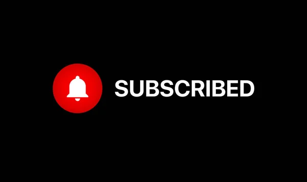 Botón Suscrito. Youtube Tercera Baja. Youtube Bell Icon. Ilustración vectorial sobre fondo negro — Vector de stock