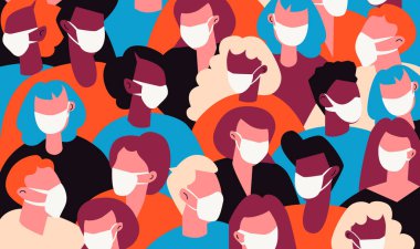 Yüz maskesi takan insanlar COVID-19