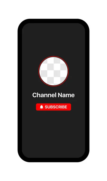 Interface de perfil do Youtube. iPhone Mockup. Botão de inscrição. Nome do canal. Placeholder transparente. Coloque sua foto sob fundo — Vetor de Stock
