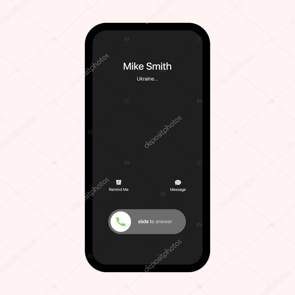 Call Screen Interface. Incoming Call. Slide To Answer. Call Screen Template. Smartphone Phone Call Screen Vector Mockup On White Background