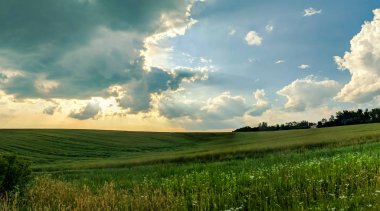 Manzaralı yeşil alanlar ve bulutlar yaz sezonu