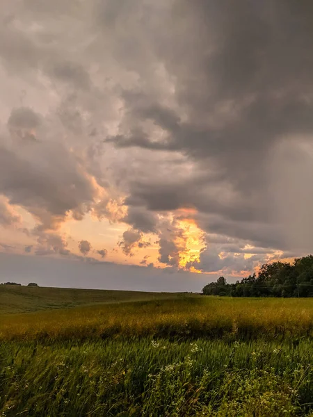 Veduta Paesaggistica Campi Verdi Nuvole Nella Stagione Estiva — Foto Stock