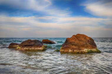 Ukrayna Odesa günbatımı sırasında deniz manzarası