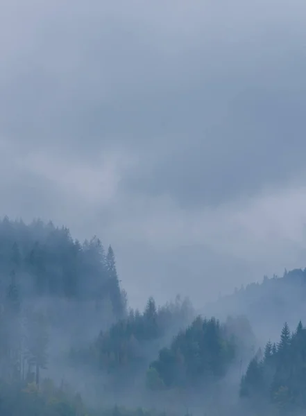 Paisaje Las Montañas Los Cárpatos Durante Niebla Temporada Otoño — Foto de Stock