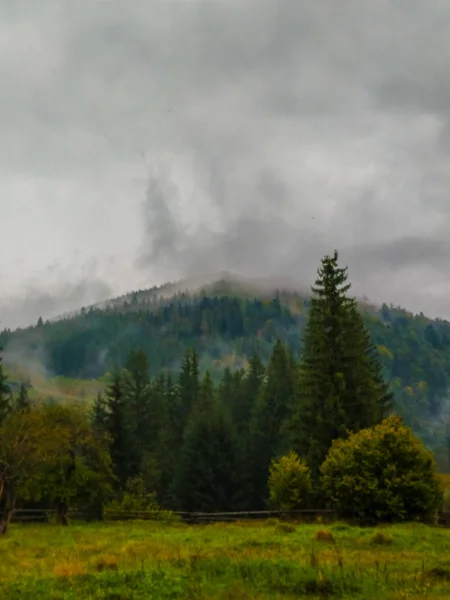 Het Landschap Van Karpaten Tijdens Mist Herfst Seizoen — Stockfoto