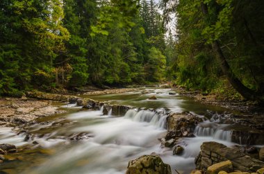 Karpat dağ uzun pozlama üzerinde şelale