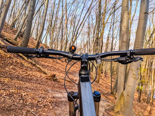 春の道で Mtb 自転車 — ストック写真