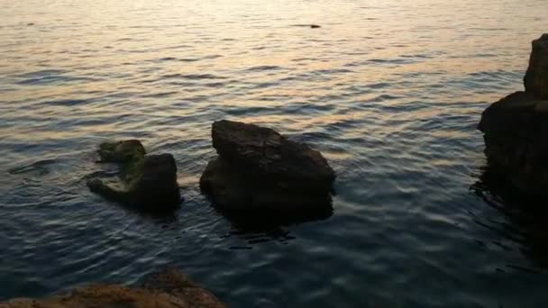 日落在海海滩与石头 — 图库视频影像