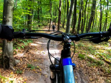 Sonbahar sezonunda bisiklet parkında mtb bisiklet sürme