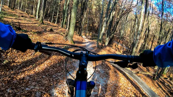 Cavalier Amateur Sur Enduro Vélo Sur Sentier Automne — Photo