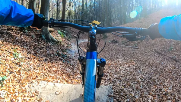 Cavalier Amateur Sur Enduro Vélo Sur Sentier Automne — Photo