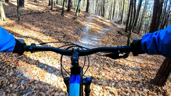 Amateur Rider Enduro Bike Riding Trail Autumn Season — Stock Photo, Image