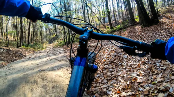 Amador Cavaleiro Enduro Andar Bicicleta Trilha Temporada Outono — Fotografia de Stock