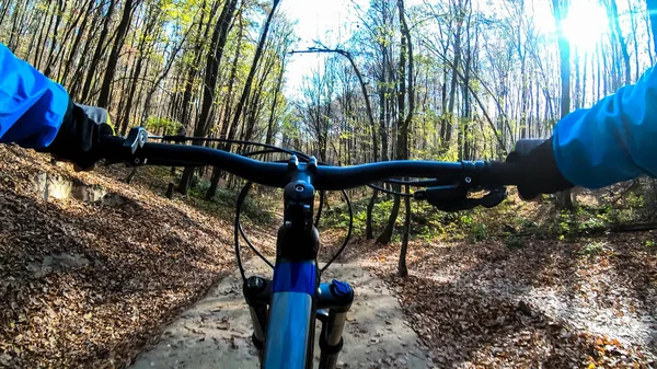 Amador Cavaleiro Enduro Andar Bicicleta Trilha Temporada Outono — Fotografia de Stock