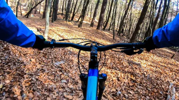 Amador Cavaleiro Enduro Andar Bicicleta Trilha Temporada Outono — Fotografia de Stock