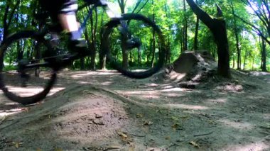 Bahar parkında bisiklet süren amatör bir binici.