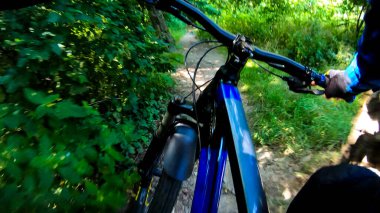 Bahar parkında bisiklet süren amatör bir binici.