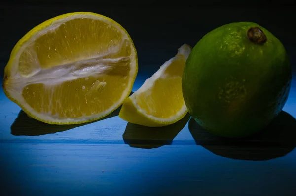 Still Life Lime Lemons Wooden Background — Stock Photo, Image