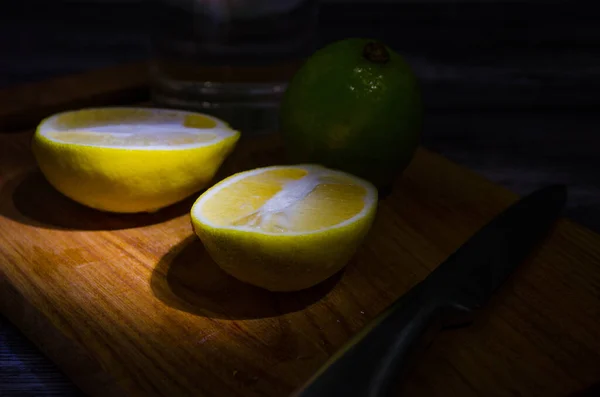 Still Life Lime Lemons Wooden Background — Stock Photo, Image