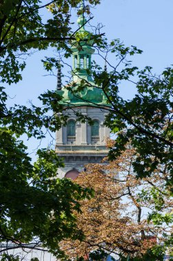 Lviv Eski Şehir mimarisi Sonbaharda güneşli bir günde