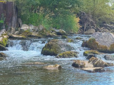 Dağların Ukrayna kısmında şelale manzaralı Karpat Dağları