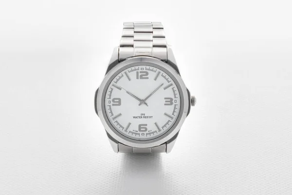 Elegant Classic Silver Watch Белом Фоне Commerce — стоковое фото