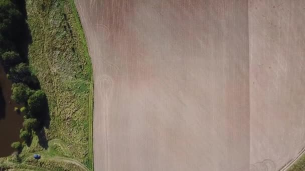 Veduta Aerea Del Paesaggio Rurale Con Campi Arati Foresta Drone — Video Stock