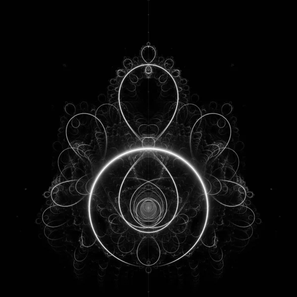 Siyah Beyaz Neden Ince Fraktal Mandelbrot Kümesi Hesaplamasının Sonsuz Iplikçiklerinden — Stok fotoğraf