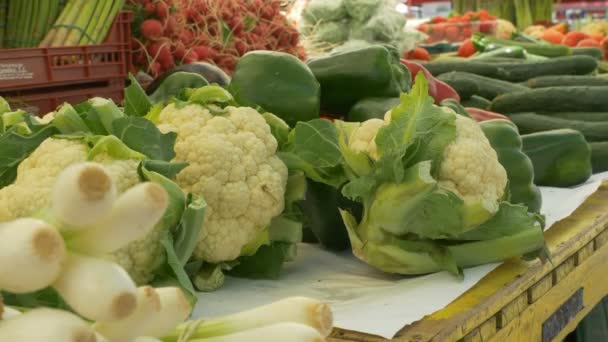 有机花椰菜在当地市场出售 — 图库视频影像